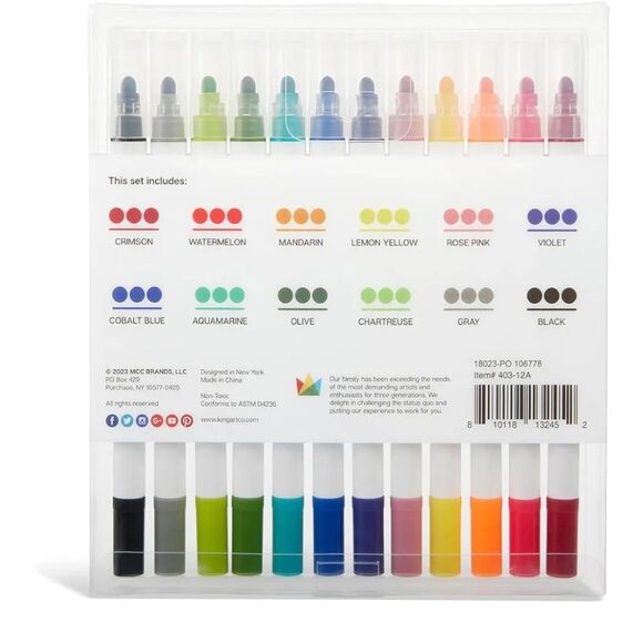 Kingart Vivid Colot Twin-Tip Markers Set - 12 Colors - Picture 3 of 5